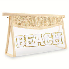 Boho Letter Patch Makeup Bag MAMA Pouch Clear Toiletry Bag