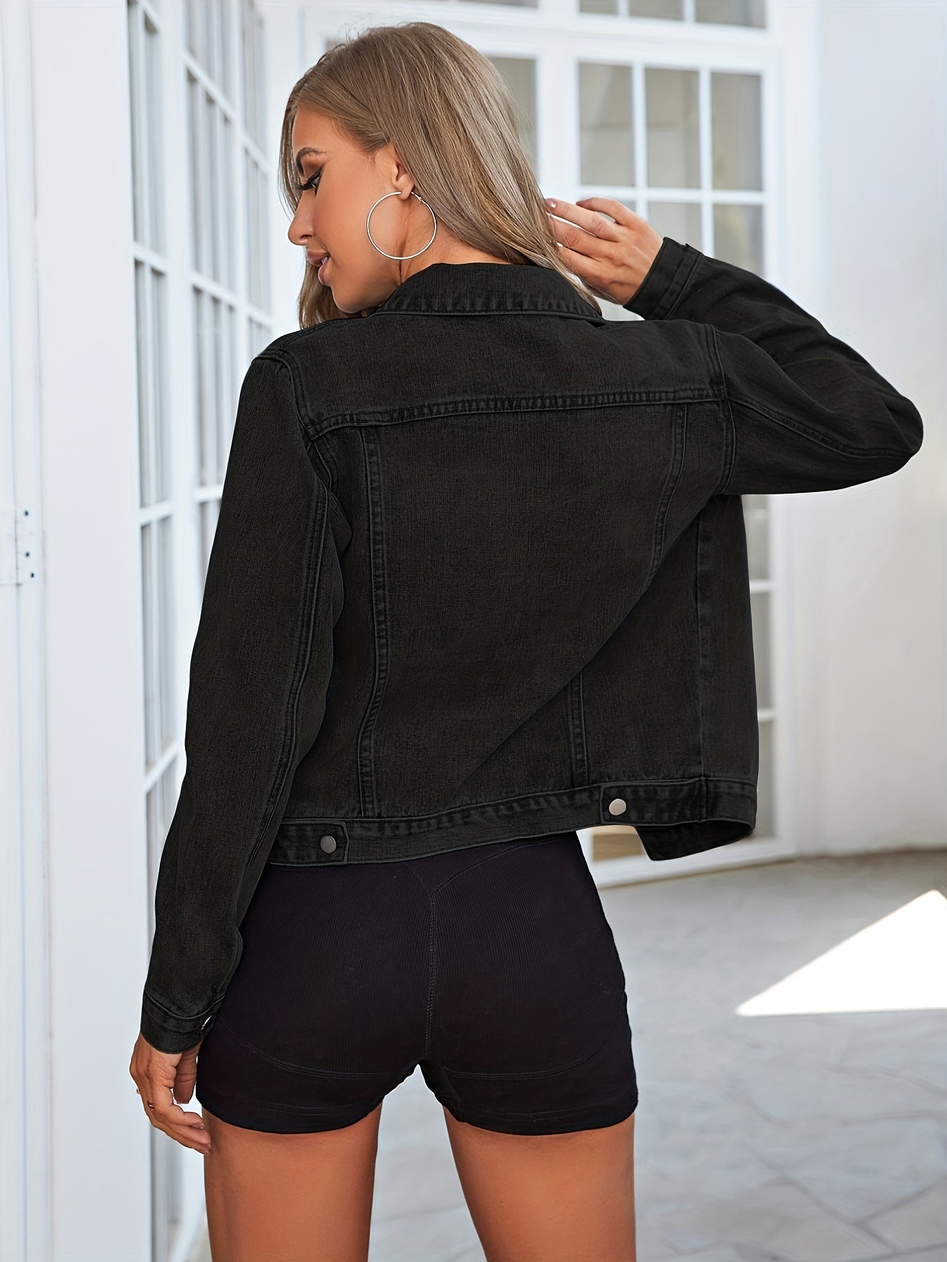 Women's Denim Jacket Button Lapel Coats