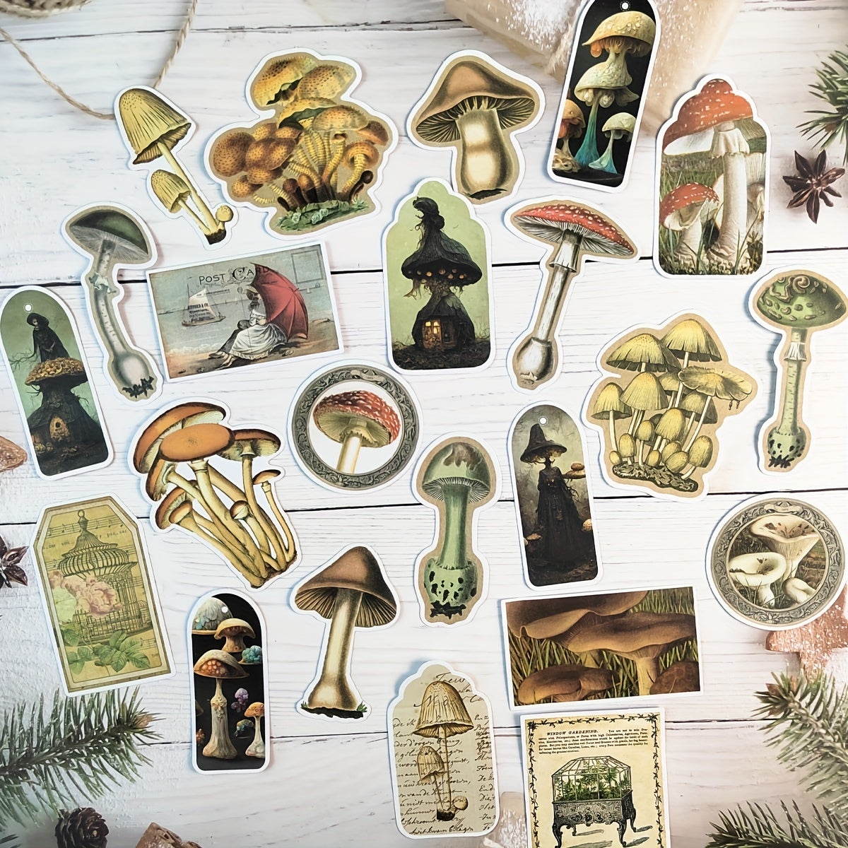 Vintage Mushrooms Nature Theme Scrapbook Stickers DIY Crafts