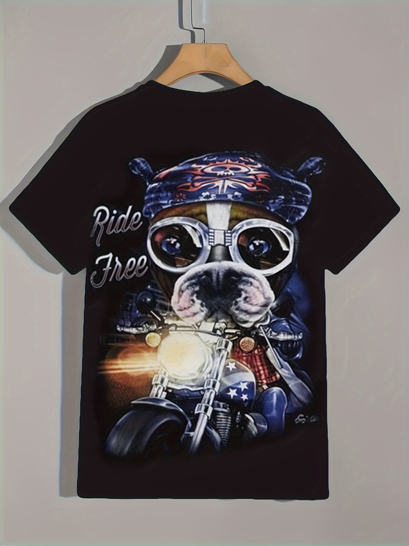 Dog Motorcycle Pattern Print Men's Short Sleeve Tee