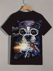 Dog Motorcycle Pattern Print Men's Short Sleeve Tee