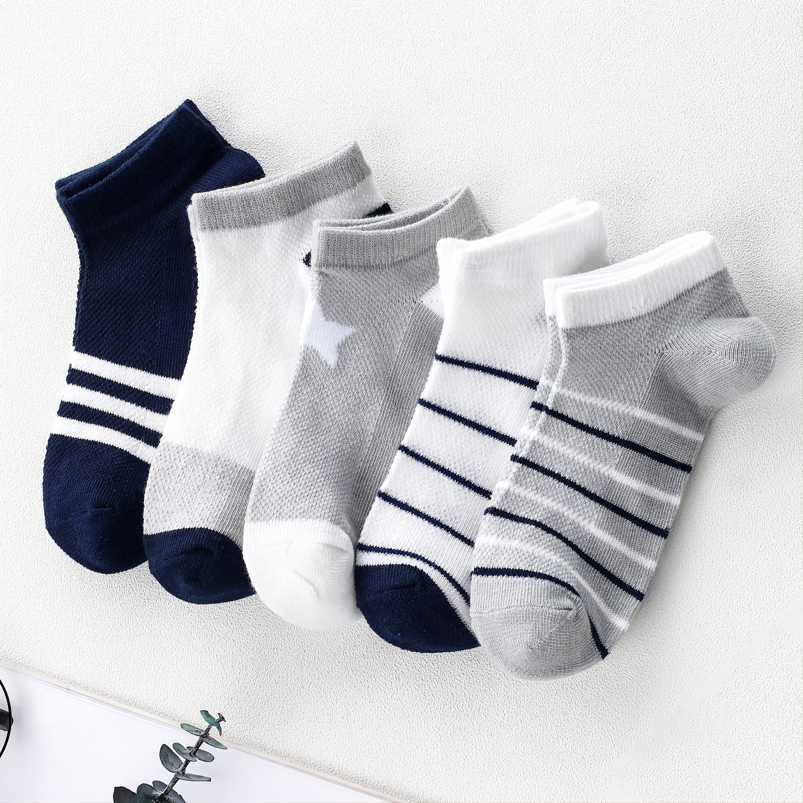 5 Pairs Kids Striped Star Mesh Ankle Socks for Boys and Girls