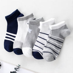 5 Pairs Kids Striped Star Mesh Ankle Socks for Boys and Girls