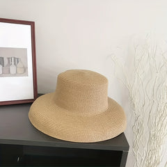 Vintage French Hepburn Style Straw Sunshade Hat for Travel Seaside Unisex