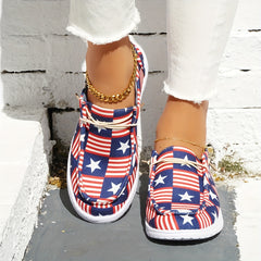 Women's Star & Striped Print Canvas Shoes Casual Lace Up Outdoor Shoes
