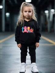 OERYUI Bear Print Hooded Pullover Pants Set for Kids