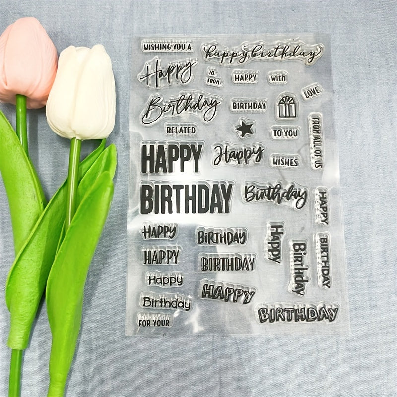 1PC English Birthday Transparent Stamp DIY Decoration