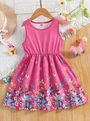 Toddler Girls Sleeveless Butterfly & Flowers Graphic Princess Dress