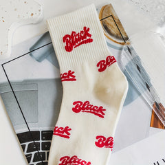 Letter Print Sports Socks Sweat absorbent And Breathable Mid calf Sports Socks