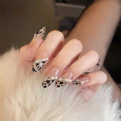 24 pcs Leopard Print Press On Nails with Rhinestone Accents for Women & Girls