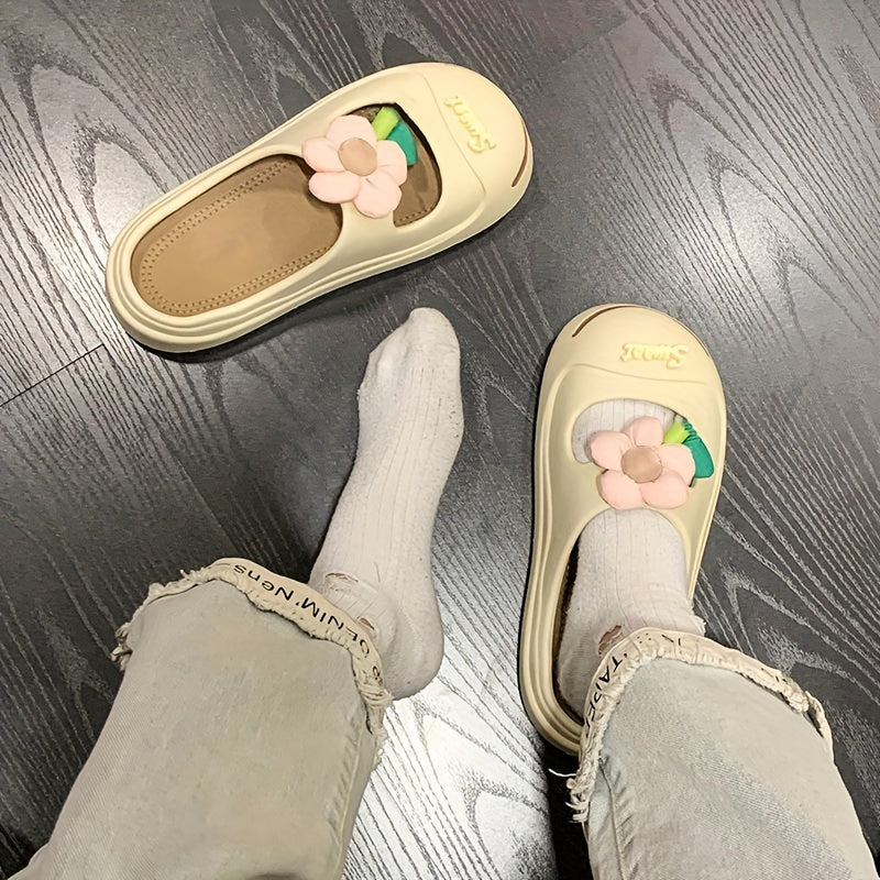Women's Flower Decor Clogs Closed Toe Slip On Slide Shoes