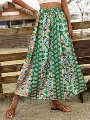 Boho Floral Print Elastic Waist Skirt Casual Skirt
