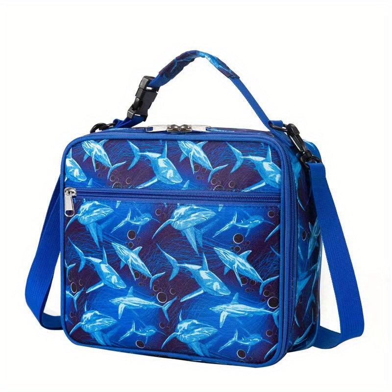 Cartoon Shark Space Crossbody Bag Portable Thermal Bag
