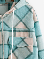 Plaid Pocket Zipped Jacket Casual Outerwear For Fall & Winter