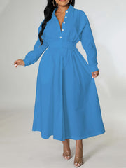 Casual Dress Women's Plus Solid Button Up Shirt Dress