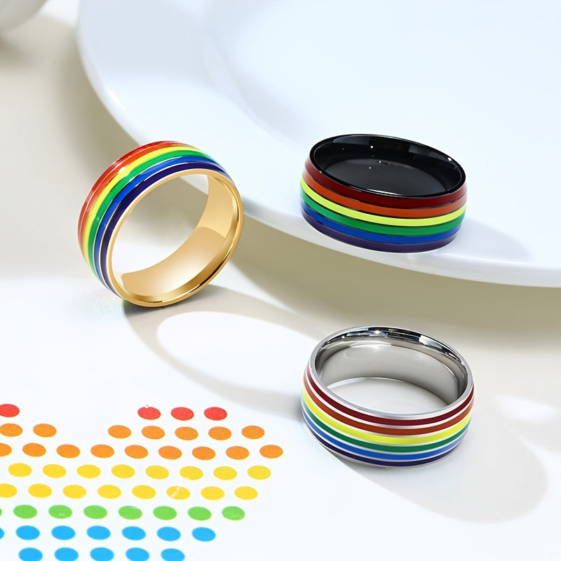 Rainbow Pride Ring LGBT Stainless Steel Friendship Jewelry