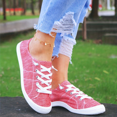 Women's Red Canvas Shoes Lightweight Lace Up Skate Shoes