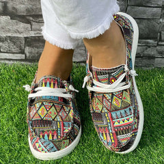 Ethnic Geometric Pattern Flat Shoes Women's Shallow Mouth Casual Shoes