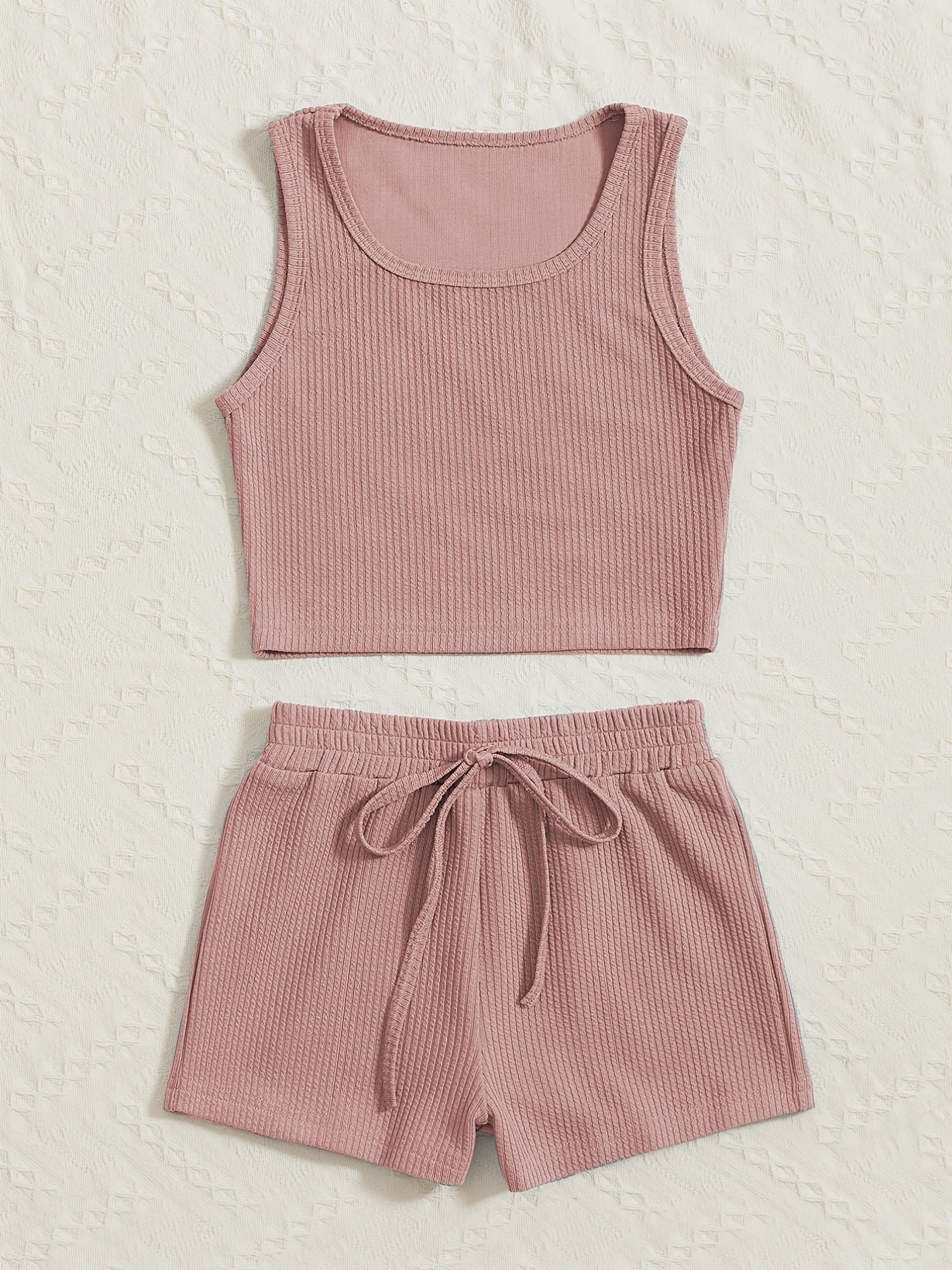 Girl's Ribbed Tank Top & Shorts Set Solid Casual Outfits for Summer