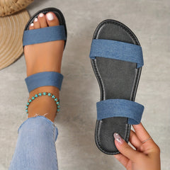 Women's Double Strap Slide Sandals Casual Slip On Flat Summer Shoes