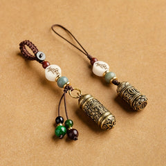 Brass Heart Tube Car Key Chain Pendant Men's Chinese Style Bag Accessories