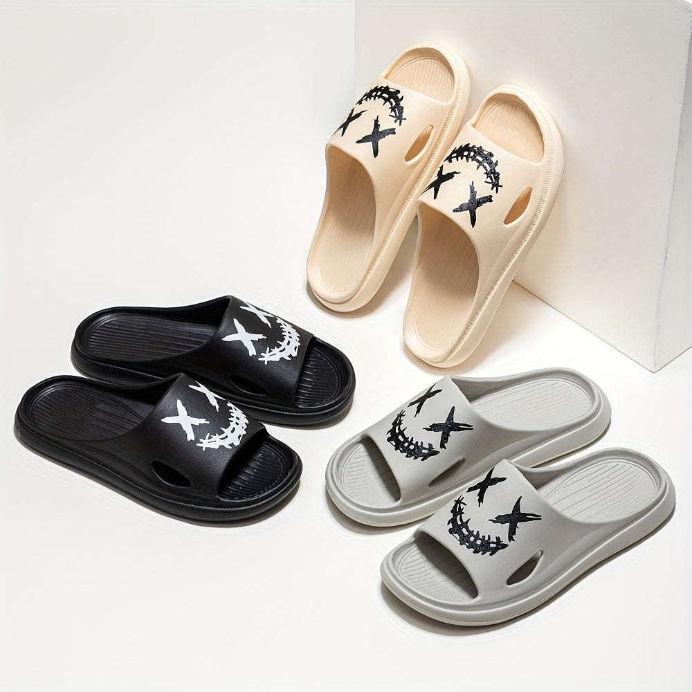 Men's Smile Print Slides Casual Non Slip Slippers