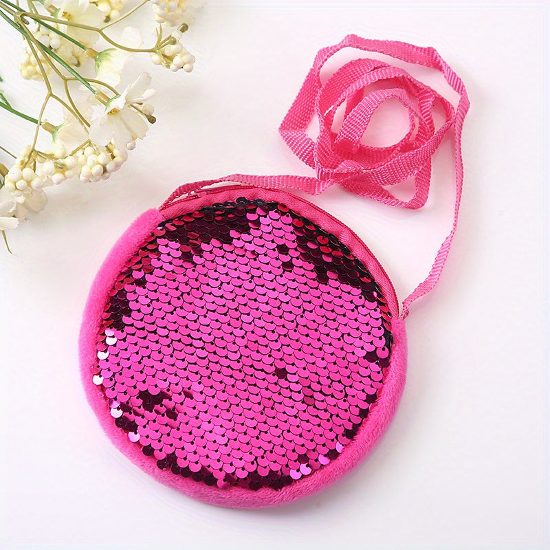 Girls Sequins Purse Crossbody Bag Mini Messenger Bag With Zipper