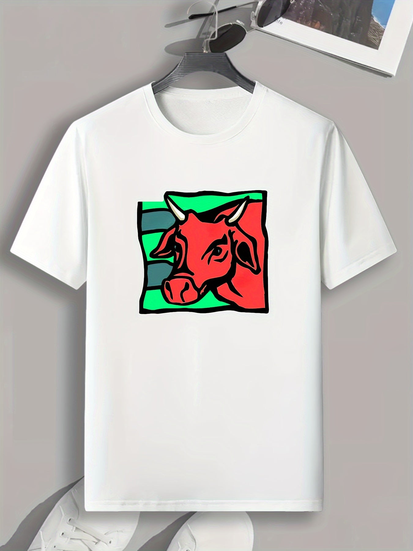 Red Ox Pattern Print Men's Sports T-shirt for Fitness Activities