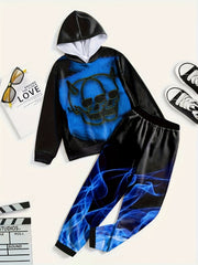 Girls Skull Evil Graphic Hoodies Jogger Pants Set for Spring