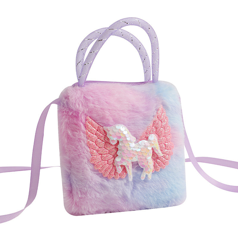 Cartoon Unicorn Plush Shoulder Bag Handbag Girls Coin Purse Small Messenger Bag