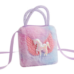 Cartoon Unicorn Plush Shoulder Bag Handbag Girls Coin Purse Small Messenger Bag