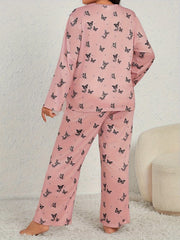 Butterfly Print Pajama Set Long Sleeve Tee & Pants Lounge 2 Piece