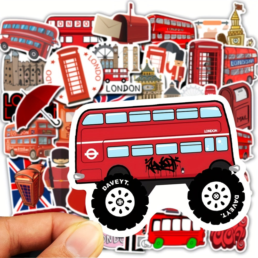 50pcs London Red Bus Graffiti Waterproof Vinyl Decals for Water Bottle Laptop