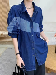 Colorblock Stripe Print Denim Top