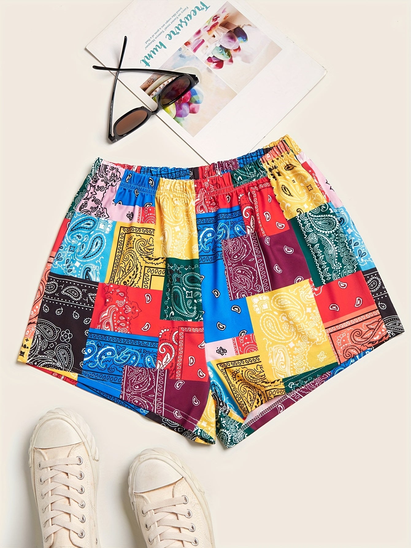 Paisley Patchwork Print Shorts for Women