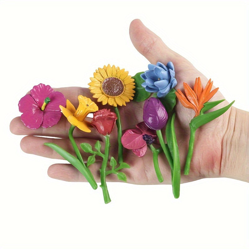 Colorful Flower Models Sunflower Rose Tulip Figurines PVC Garden Decor