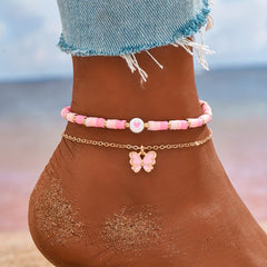 Oil Butterfly Pendant Chain Anklet Set Vintage Style Bracelets