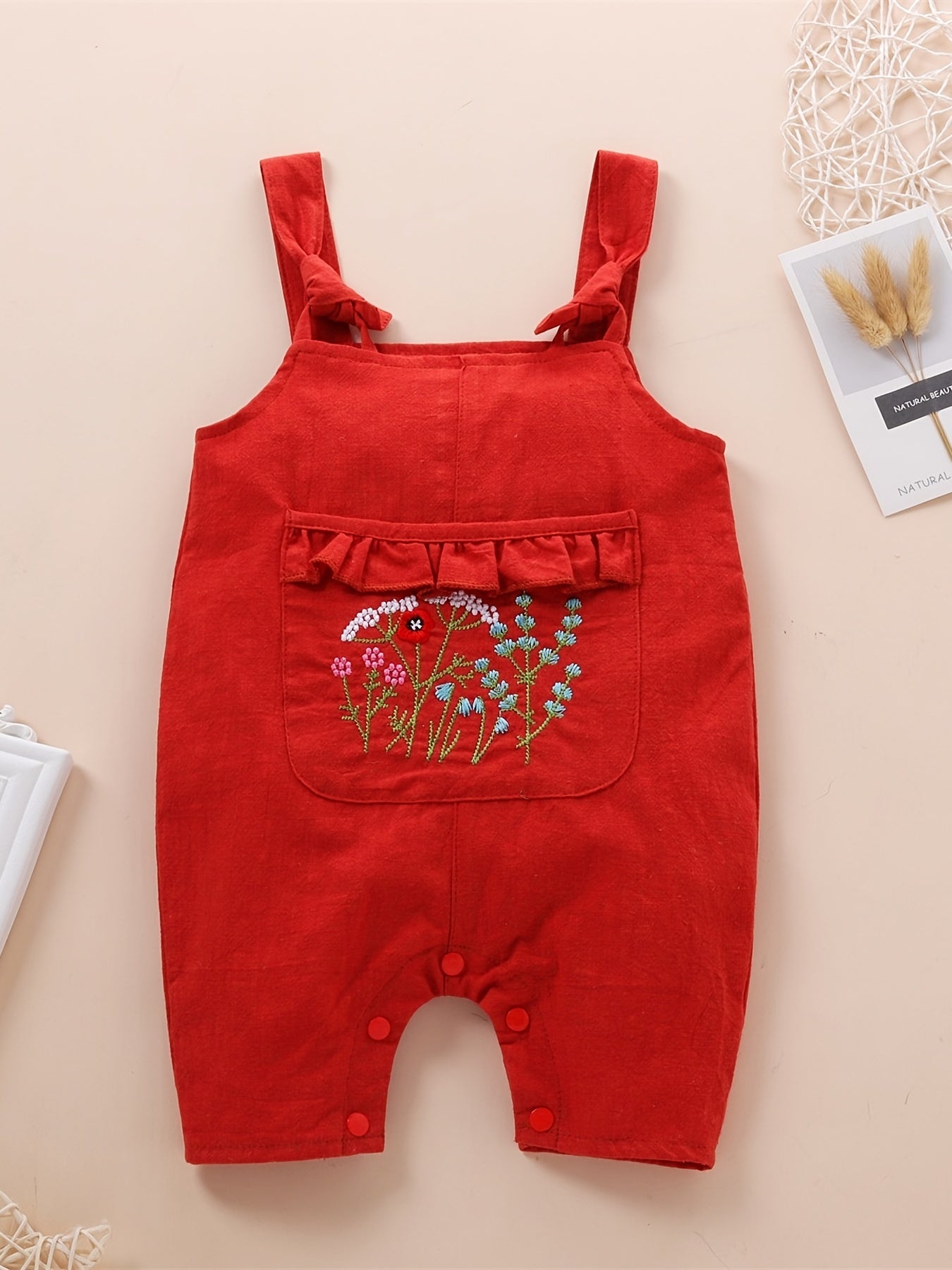 Baby Girls Floral Embroidery Overalls Jumpsuit