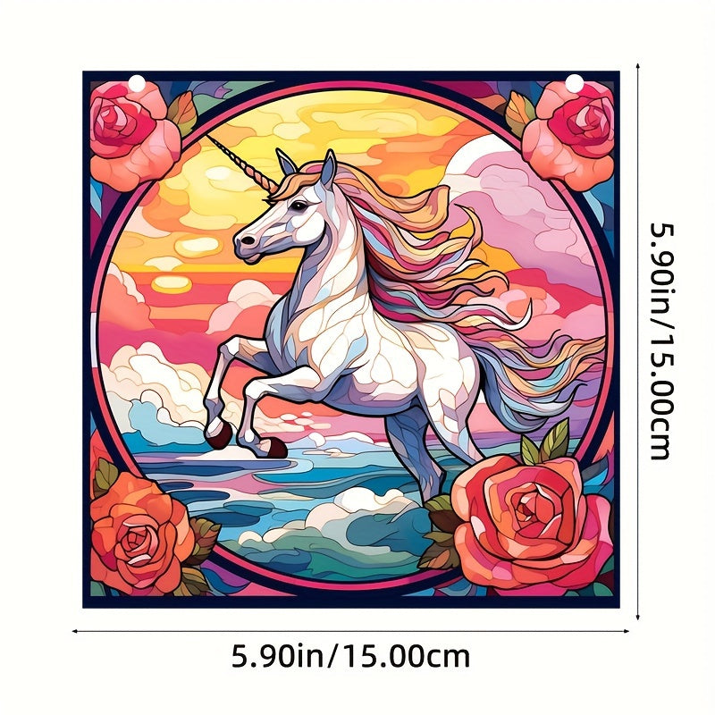 Unicorn Acrylic Stained Window Hanging Hand Painted Outdoor Panel Decor