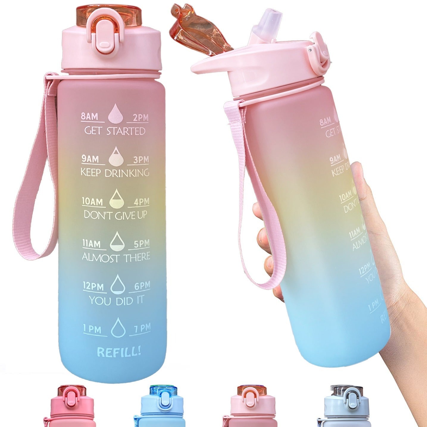 Gradient Sports Water Bottle with Time Marker and Straw