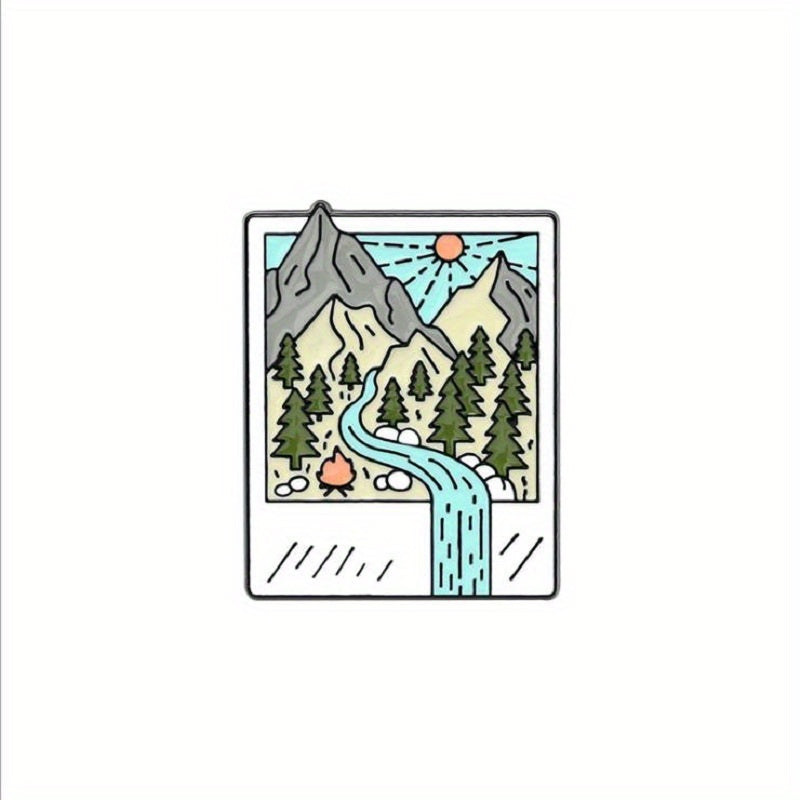 Cartoon Hiking Scenery Brooch Mountain River Book Style Pin