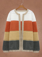 Colorblock Pointelle Long Sleeve Cardigan