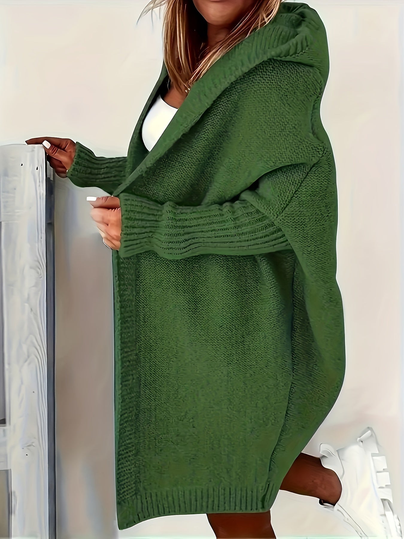 Solid Long Sleeve Hooded Sweater Cardigan