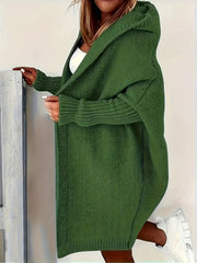 Solid Long Sleeve Hooded Sweater Cardigan