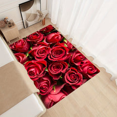 Element Rug Red Rose Pattern Machine Washable Floor Mat