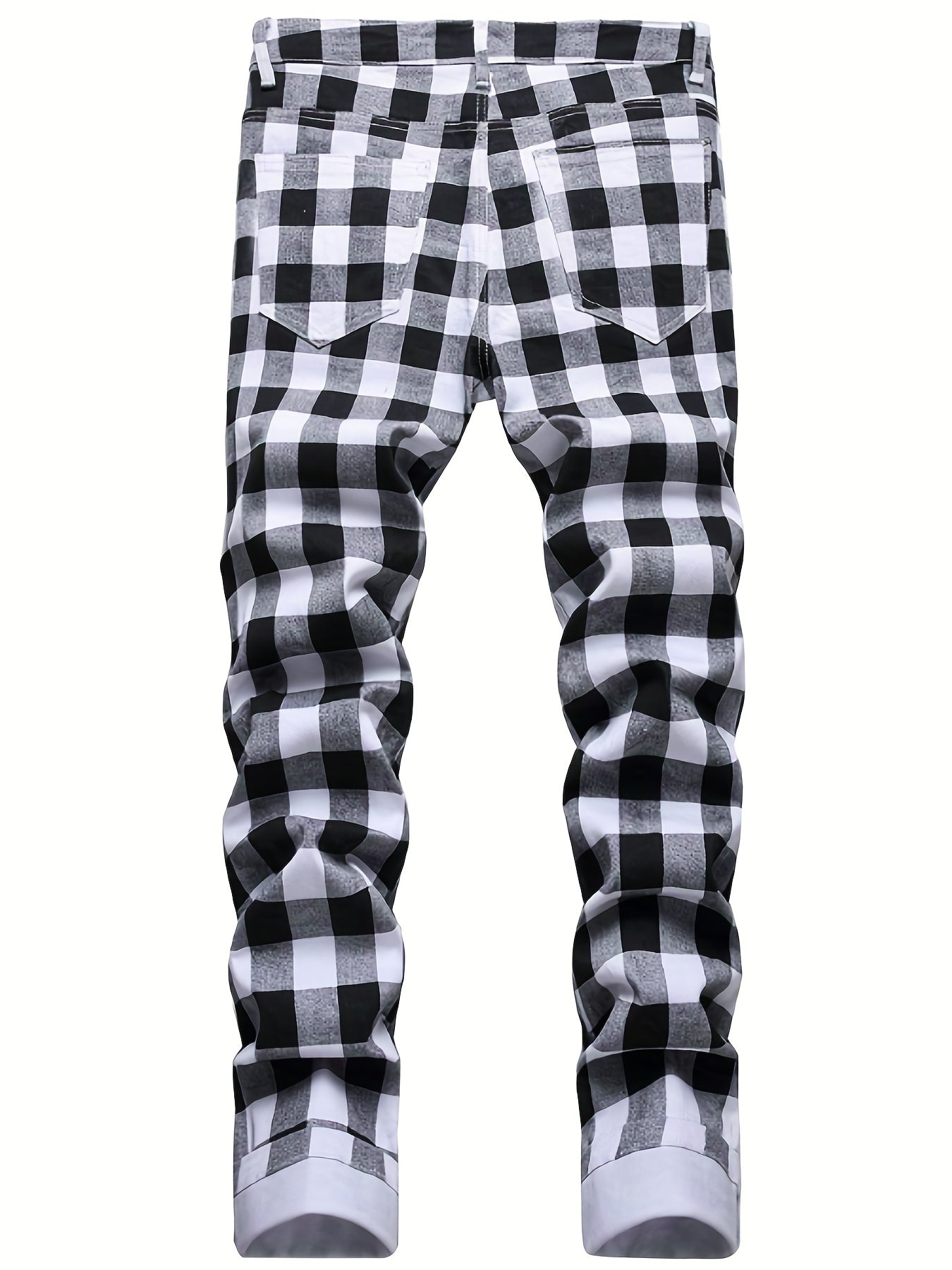 Plaid Slim Fit Jeans Mens Casual Stretch Denim Pants