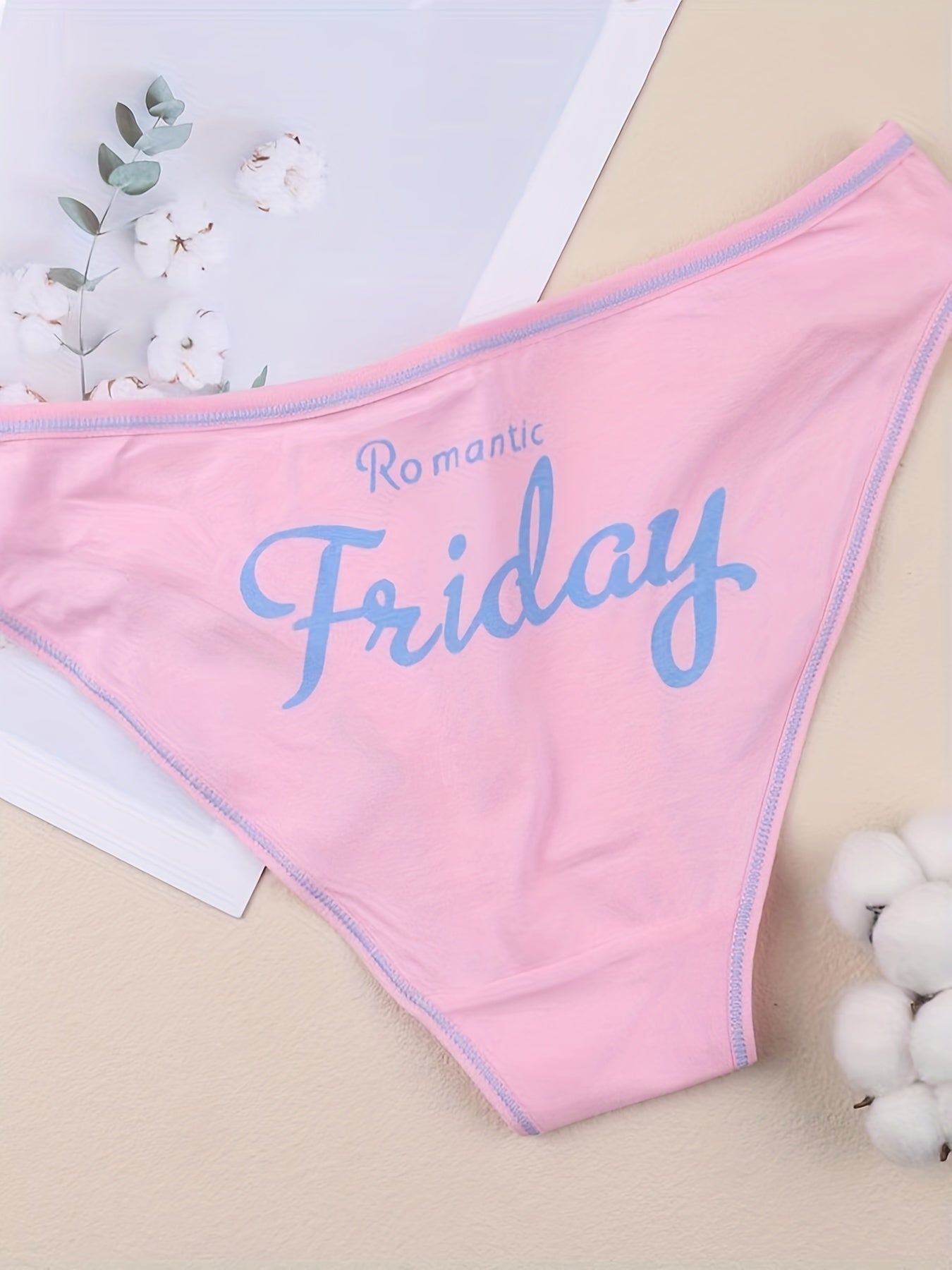 7pcs Letter Print Briefs Stretchy Intimates Panties Lingerie & Underwear