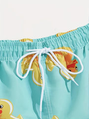 Men's Duck Graphic Swim Trunks Drawstring Swimwear