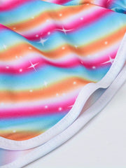 Girls Stars & Rainbow Print Drawstring Pants Casual Sport Shorts