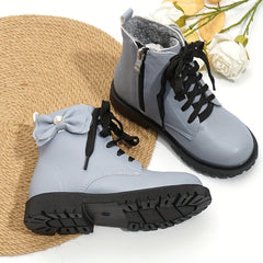 Bowknot Plus Fleece Boots With Zipper For Girls